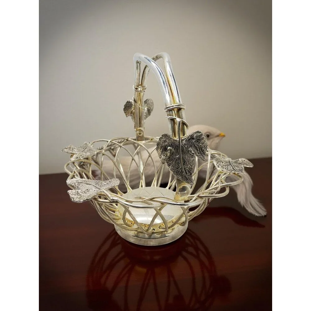 Vintage Godinger Silver-Plated Woven Basket With Leaf Accents
